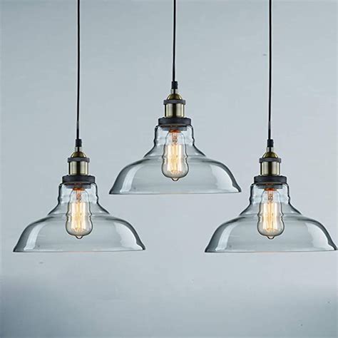 Claxy Ecopower Industrial Pendant Lighting Glass Kitchen Island Hanging Lights 3 Pack Amazon