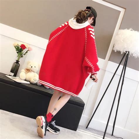 2018 New Spring Winter Women Loose Female Red Sweater Cardigan Sweater