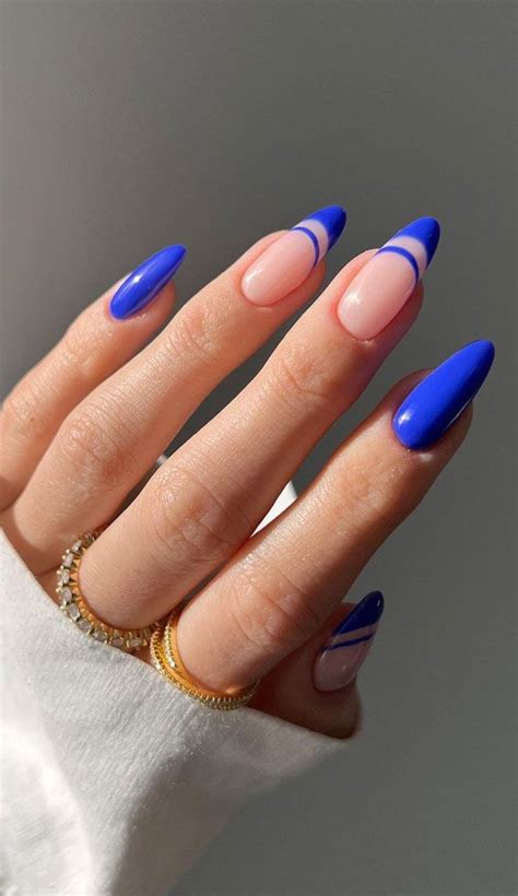 40 Cute Coloured French Tip Nails Royal Blue Double French Almond