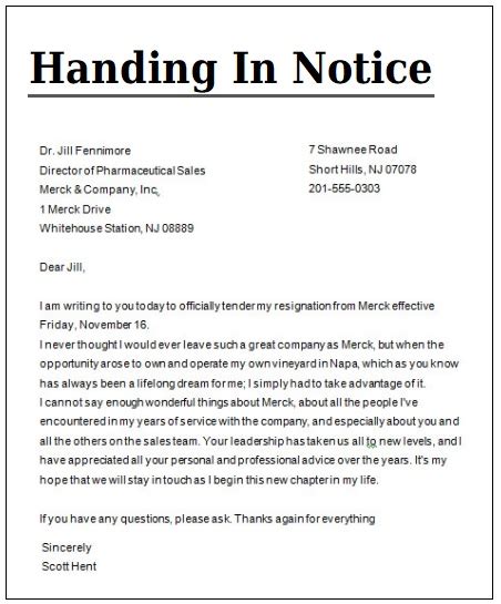 Handing In Notice Templates 6 Free Excel Word And Pdf