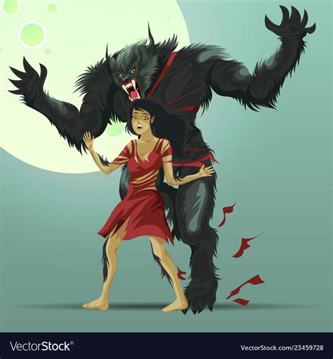 Angry Werewolf Monster Turning Under Full Moon Vector Image