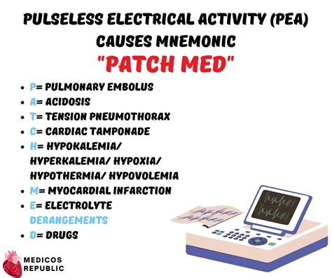 pulseless electrical activity causes mnemonic patch med