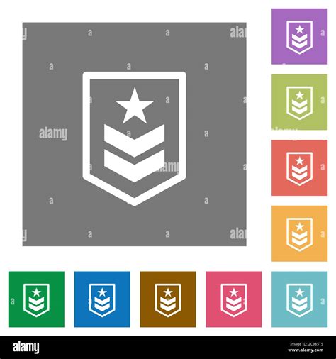 Military Rank Flat Icons On Simple Color Square Backgrounds Stock