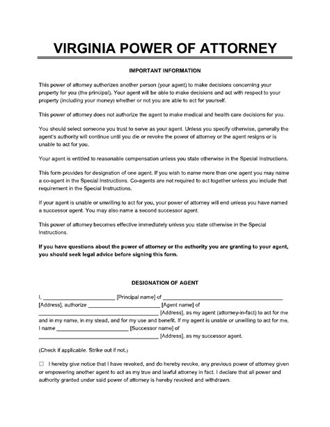 Power Of Attorney Virginia 1