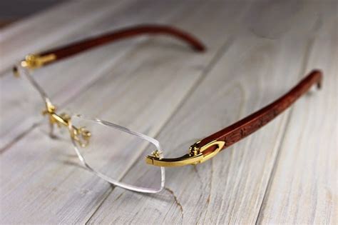 cartier prescription eyeglasses gold frame engraved wood frames rimless property room