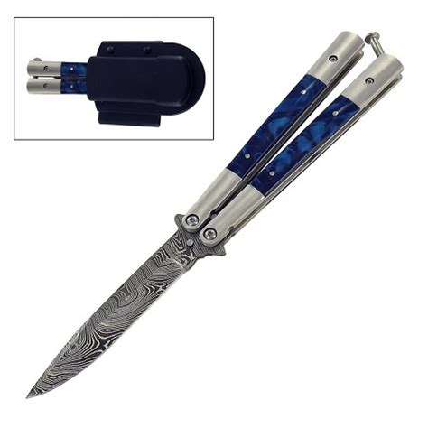 Damascus Steel Live Blade Balisong Butterfly Knife With Hori