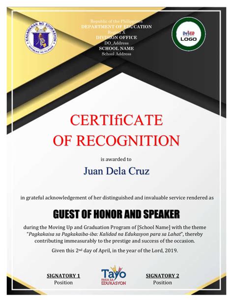 Certificate Of Recognition For Guest Of Honor Speaker Vrogue Co