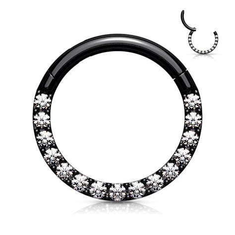 Black Surgical Steel Paved Cz Hinged Septum Ring Clicker Pierced Universe