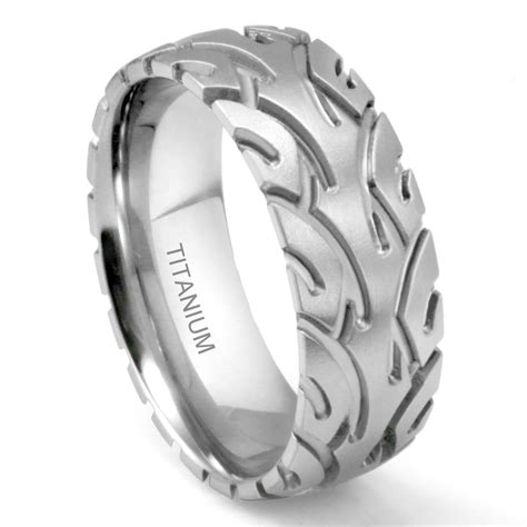Our tire tread wedding rings are ready to hit the open road! Titanium 8MM Motorcycle Tire Tread Wedding Band Ring