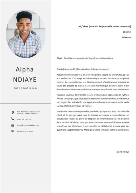 Exemples de Lettre de Motivation Stage en Informatique Gratuit à