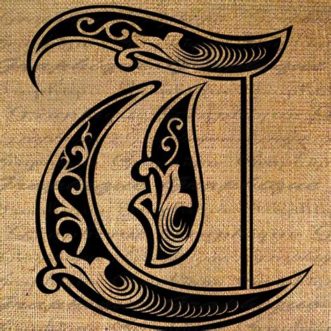 Letter Initial T Monogram Old Engraving Style Type By Graphique