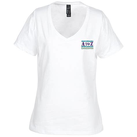 hanes perfect t v neck t shirt ladies white embroidered 103478 l vn w e