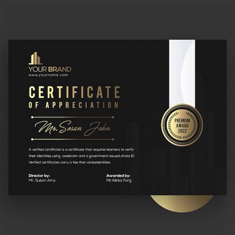 Certificado Preto Dourado Modelo De Certificado Moderno Plano Psd Premium