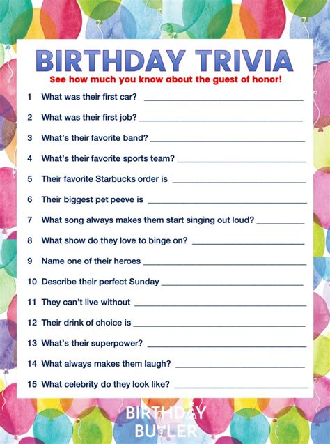 Birthday Trivia Questions Printable Printable World Holiday