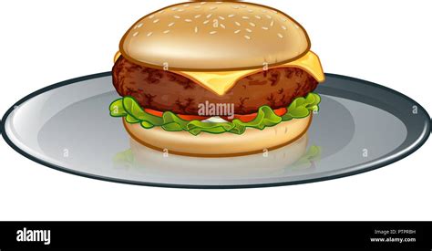 Cartoon Cheese Burger On Plate Stock Vector Image And Art Alamy
