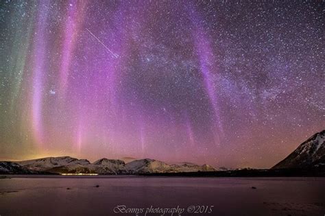 Purple Aurora And The Milky Way Sky Scenes From Northern Norway