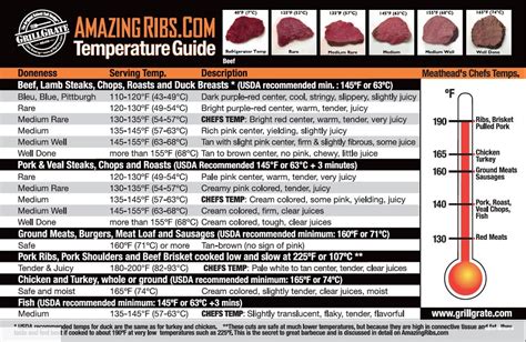 Cooking Guide To All Meats And Their Temperatures When Cooked Both Celsius And Fahrenheit
