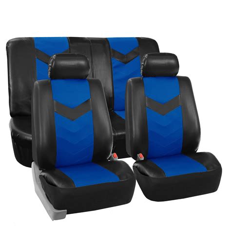 Fh Group Faux Leather Synthetic Leather Auto Seat Cover 2 Headrests Full Set Black And Blue