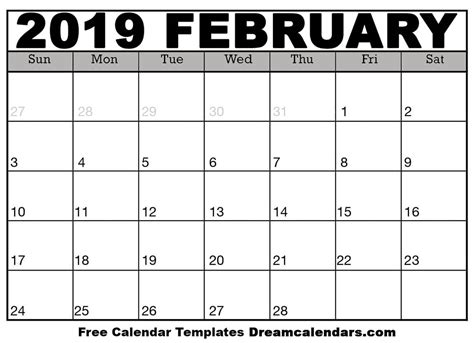 Blank Calendar For February 2019 Riset