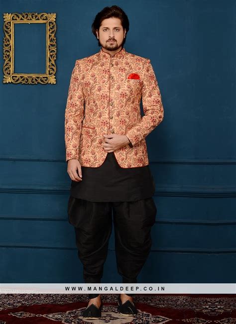 Wedding Wear Black Three Piece Jodhpuri Suit In Art Banarasi Silk