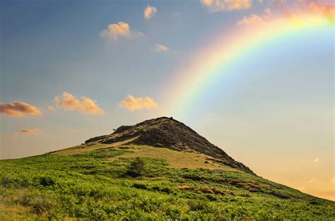 Photo Of Green Mountain And Rainbow Hd Wallpaper Wallpaper Flare