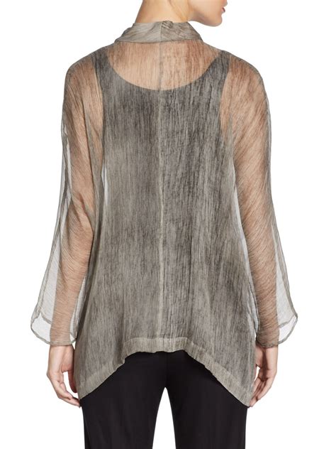 Eileen Fisher Sheer Silk Open Front Cardigan In Natural Lyst