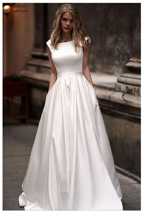 Oder du bist auf eine hochzeit eingeladen und suchst nun ein passendes abendkleid? Hochzeit Kleider Mit Tasche 2019 Vestido De Novia Satin ...