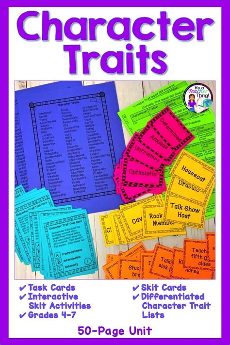 Character Trait Activities Task Cards Skit Cards And Mini Unit