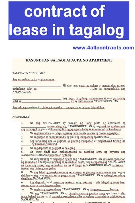 contract lease  tagalog rental agreement templates tagalog contract