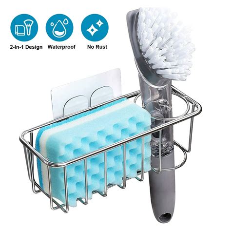 Adhesive Sponge Holder Brush Holder Kitchen Sink Caddy Organizer