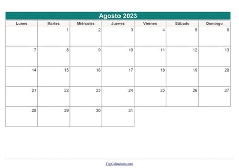Calendario Agosto 2023 Para Imprimir Mensual