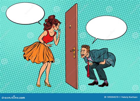 man and woman looking through a door voyeurism and privacy stock vector illustration of