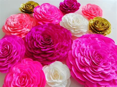 12 Large Paper Flowers Wall Decor Pink Gold White Kate Etsy