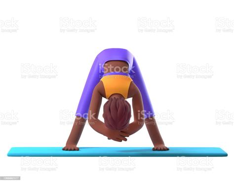 Yoga Darkskinned Girl In Standing Position On White Background Cartoon Female 3d Charcter Doing