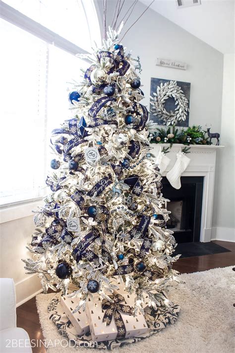 Navy blue christmas tree decorations. Blue and Silver Christmas Tree for the Living Room - 2 ...