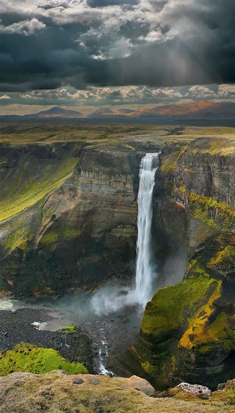 The Haifoss Waterfall In Iceland