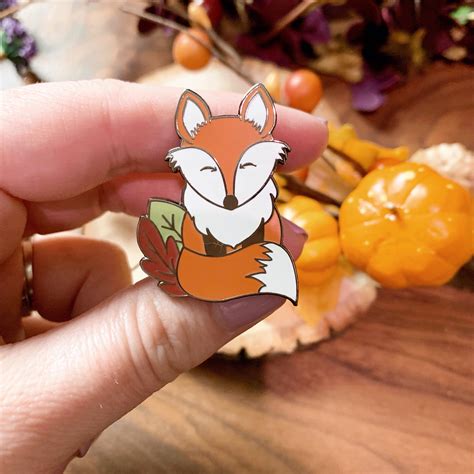 Fox Enamel Pin Fox With Leaves Garden Pin Fox In Fall Etsy Enamel