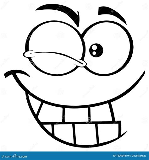 Black And White Winking Cartoon Funny Face With Smiling Expression