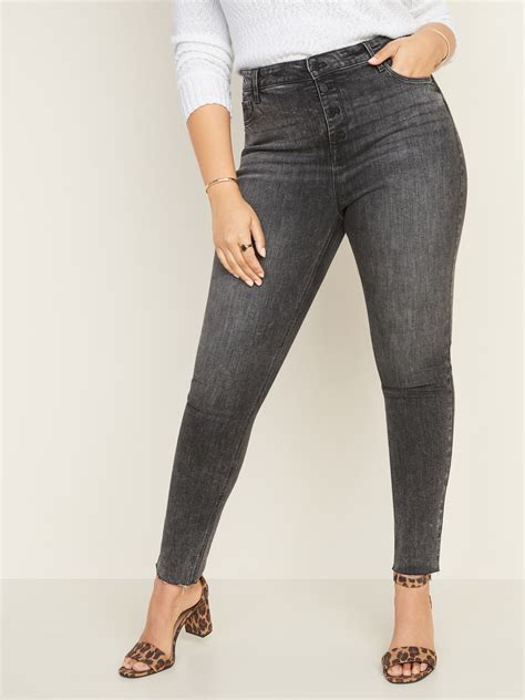 High Waisted Button Fly Rockstar Super Skinny Ankle Jeans For Women