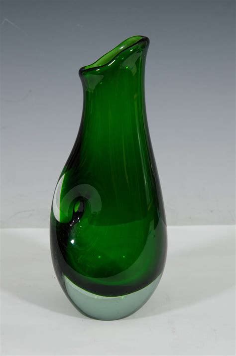 Midcentury Murano Solid Glass Sculptural Vase In Green At 1stdibs