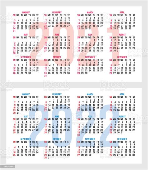 Vector Set Of Calendar Grid For Years 20212022 For Business Cards Stock