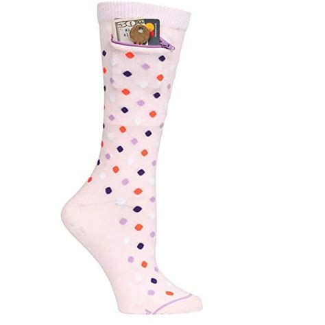 Pocket Socks Womens Fashion Crew Pink Multi Dot With Security Zip