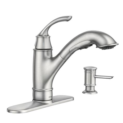 A wide variety of kitchen handle faucet options are available to you, such as project solution capability, valve core material, and number of handles. MOEN Marietta 87601SRS 1-Handle Pull-Out Sprayer Kitchen ...