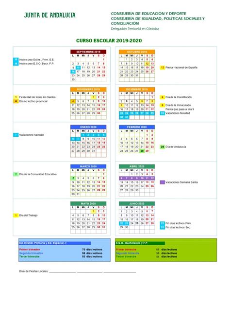 Calendario Escolar Ceip Turruñuelos Córdoba