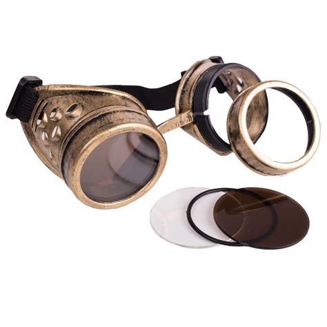 vintage steampunk goggles gold welding glasses multiple lenses black clear