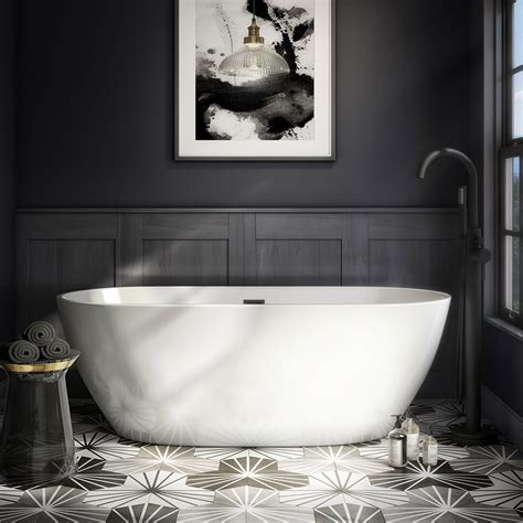 Arezzo Freestanding Modern Bath With Matt Black Waste Victorian