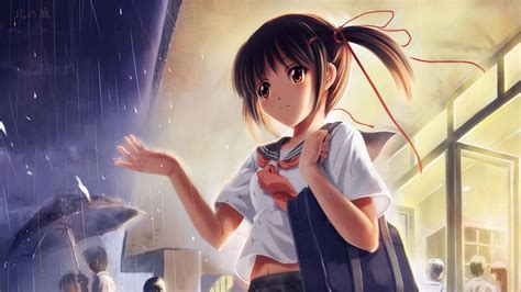 Girl Students Rain Umbrella Art Anime Wallpapers Anime