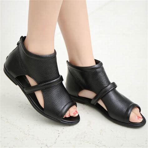 Buy Summer Open Toe Shoes Woman Genuine Leather Flat