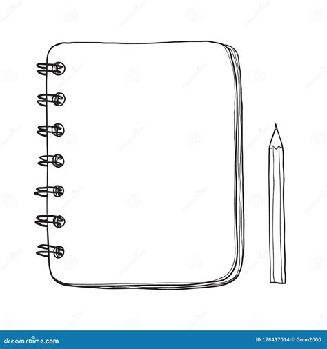 Notebook And Pencil Hand Drawn Cut Vector Line Art Illustration Stock