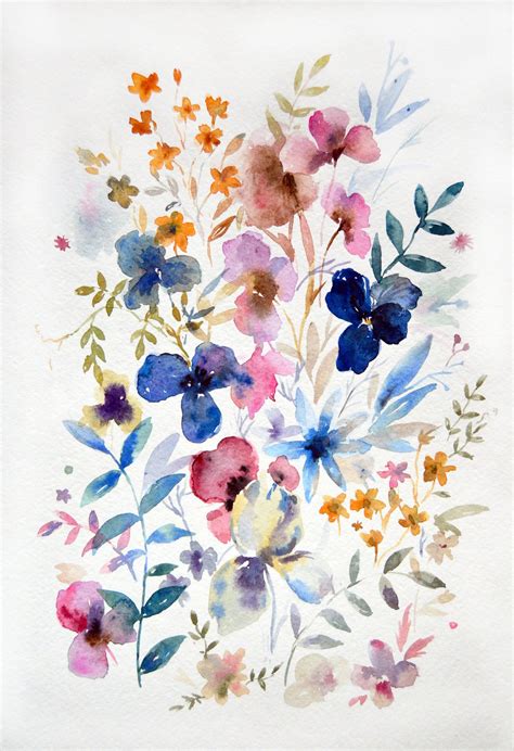 8x12 Abstract Flower Watercolor Wild Flowers Illustration